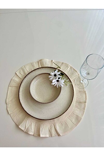 HOME ART ATELIER hand made Ham Soft Keten Seri Fırfırlı Vintage 6' lı Yuvarla...