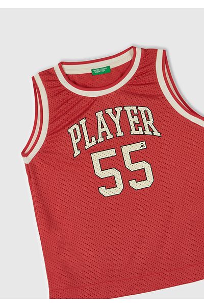 United Colors of Benetton Boy's Red Printed Mesh Effect Detailed Basketball Vest