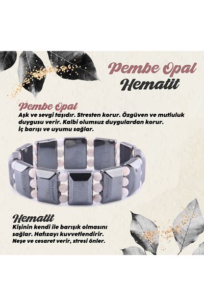 OSMANLI DEĞERLİ TAŞ Certified Hematite - Pink Opal Natural Stone Rolex Bracelet 15 Mm B754