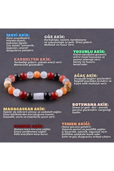 OSMANLI DEĞERLİ TAŞ 9-Piece Agate Natural Stone Bracelet - 8 Mm Certified B760