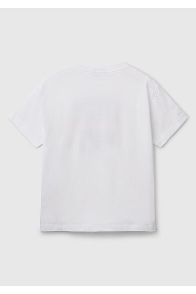 United Colors of Benetton تي شيرت أبيض مطبوع عليه شعار بينيتون للأولاد