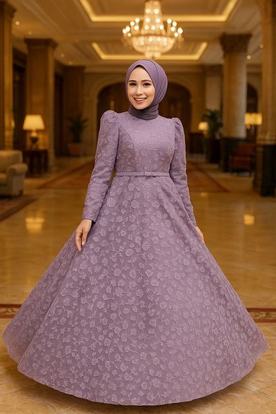Neva Style Lacy Lilac Hijab Evening Dress 2238Lıla