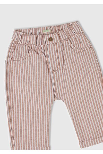 United Colors of Benetton Baby Beige Striped Pants with Logo on the Back and Patch Pocket Elastic Waist