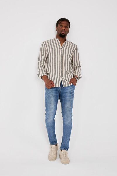 jack carisma Etamin Prevailing Collar Black-White Cotton Striped Long Sleeve ...