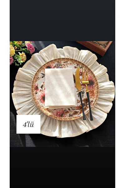 HOME ART ATELIER hand made YUVARLAK FIRFIRLI VİNTAGE KETEN AMERİKAN SERVİS - 4'LÜ