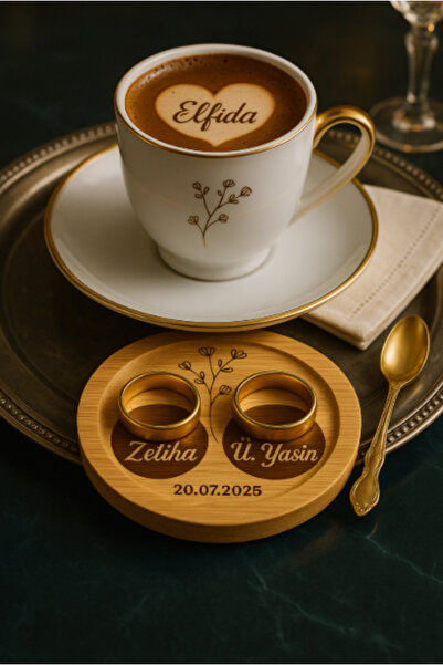 ELFİDA Ahşap Yüzük Altlığı – İsme Özel, Kişiye Özel Nişan & Evlilik Teklifi Sunum Tepsisi Dekoru