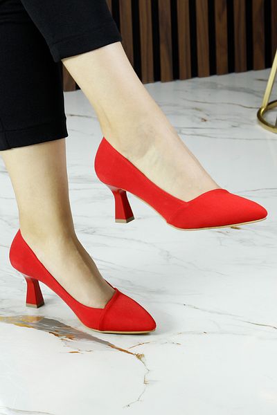 Erkan Saçmacı Laura Plus Red Crepe Elegant Pointed Toe Thin Heeled Evening Dress Shoes