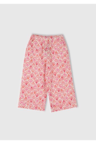 United Colors of Benetton Girl's Pink Patterned Drawstring Wide Leg Trousers