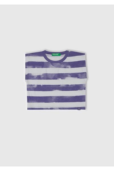 United Colors of Benetton Tricou fără mâneci pentru fetiță, cu dungi mov, cu gât cu nervuri, cu etichetă cu logo