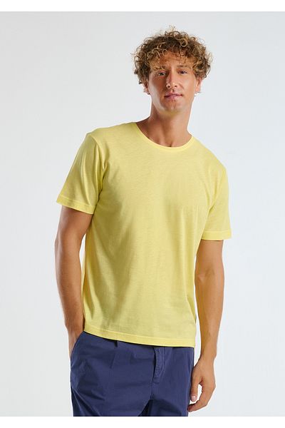 United Colors of Benetton Tricou galben pentru bărbați, 100% bumbac, cu gâtul turnat