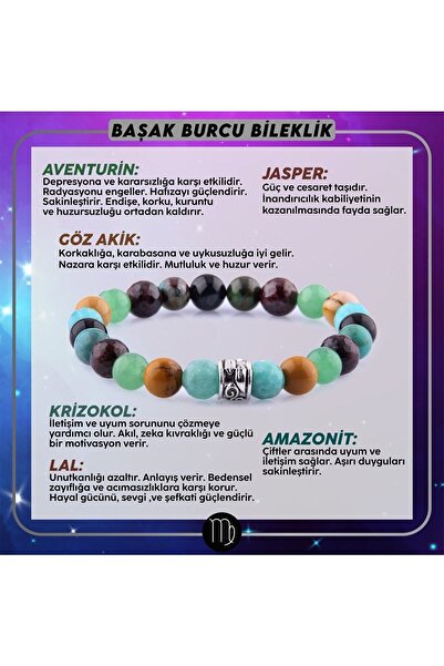 OSMANLI DEĞERLİ TAŞ Sertifikalı Başak Burcu Doğal Taş Bileklik B082