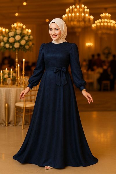 N.S NEVA STYLE Rochie de seara cu model albastru bleumarin musulman 23274L