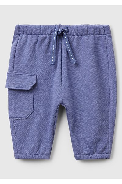United Colors of Benetton Baby Aviator Blue Elastic Waist and Leg Decorative Drawstring Patch Pocket Sweatpants