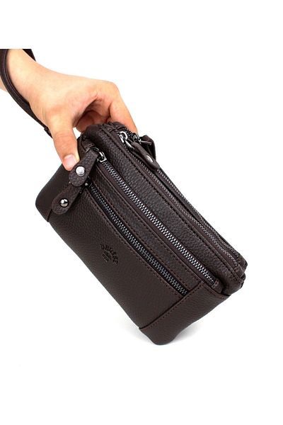 deri,se club Men's Brown Multi-Compartment Bracelet Belted Hand Strap Portfolio Handbag
