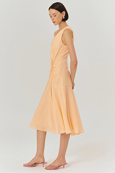 Exquise V-Neck Sleeveless Gather Detailed Regular Midi Length Dress