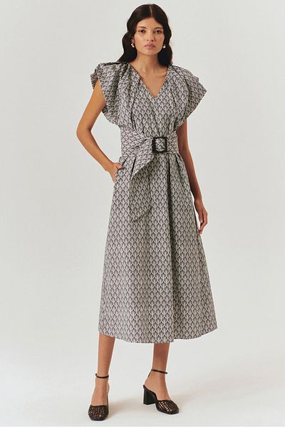 Exquise V Neck Straight Cut Patterned Mini Dress