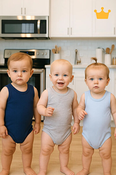 Babyhola 0-3 Yaş %100 Pamuk 3'lü Interlok Çıtçıtlı Atlet Badi Zıbın Set 3737