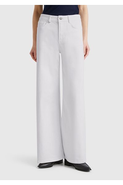 United Colors of Benetton Women's White Stretch Cotton Loose Cut Trousers with Logo Label on the Back