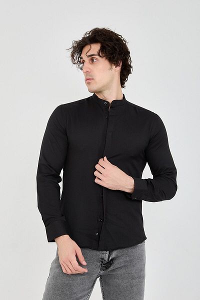 jack carisma Ανδρικό βαμβακερό πουκάμισο μαύρο Slim Fit Judge Collar Hidden Placket