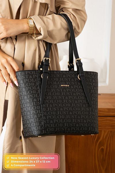 POLOGRAND London Geantă de umăr originală Just Polo Collection, cu 4 compartimente, din piele moale de lux, cu curea încrucișată reglabilă