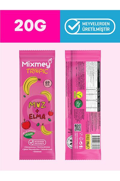 mixmey Tropical Lover Fruit Bar 12 Pieces |   Healthy Snacks – Vegan, Gluten Free (20Gr X 12 Pieces)
