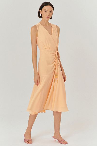 Exquise V-Neck Sleeveless Gather Detailed Regular Midi Length Dress