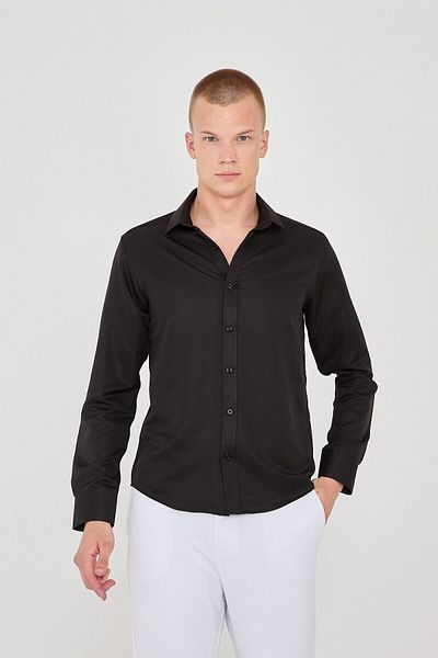 jack carisma Μαύρο Σατέν Slim Fit Ανδρικό πουκάμισο
