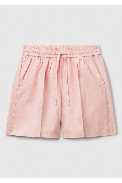 United Colors of Benetton Women's Pink 100% Linen Drawstring Pocket Bermuda Shorts