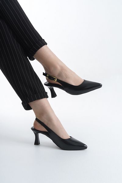 Modern Ayak Black Patent Leather Women's Pointed Heeled Shoes