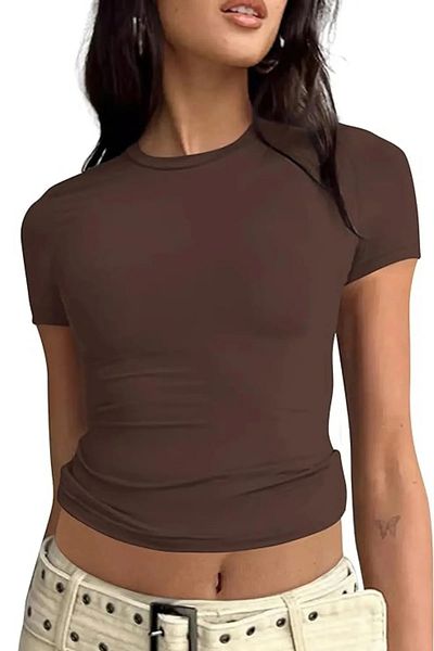 World Fashion Trends Crew Neck Basic κοντομάνικο ελαστικό σώμα