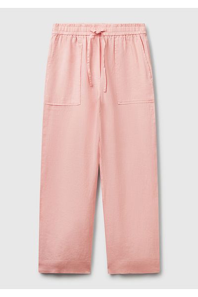 United Colors of Benetton Women's Pink 100% Linen Drawstring Pocket Trousers