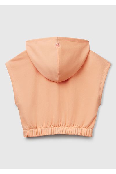 United Colors of Benetton Hanorac cu glugă fără mâneci pentru fetiță, cu aplicații în față și broderie