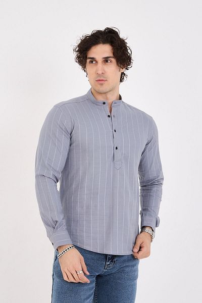 jack carisma Ανδρικό πουκάμισο ελαστικό βαμβακερό Slim Fit Half Grey - Ζωντανός γιακάς