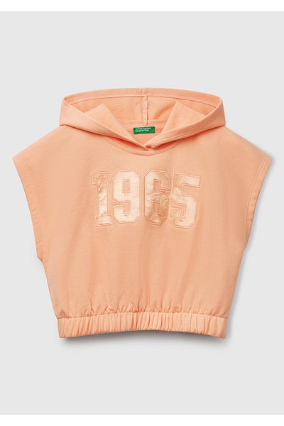 United Colors of Benetton Hanorac cu glugă fără mâneci pentru fetiță, cu aplicații în față și broderie