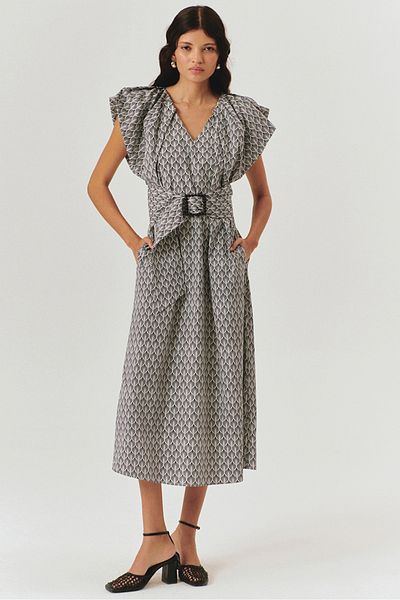 Exquise V Neck Straight Cut Patterned Mini Dress