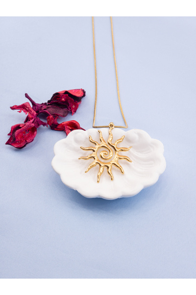 luree accessories Antik Güneş Motifli Çelik Kolye 50cm