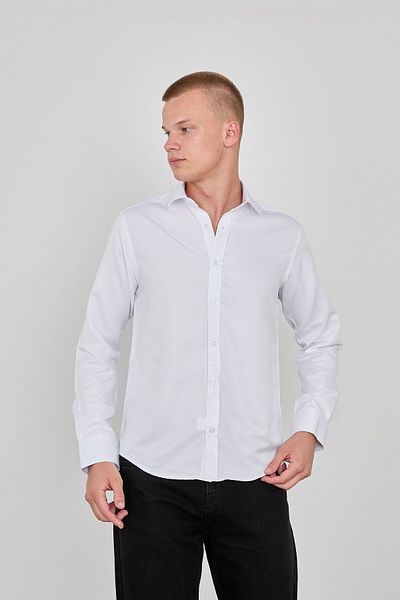 jack carisma Cămașă albă pentru bărbați din satin slim fit