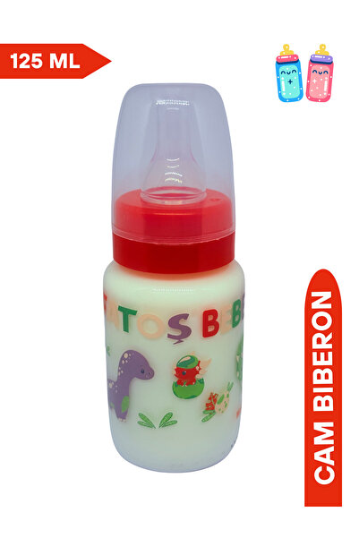 Fatoş Bebe Cam Biberon, Desenli, Kırmızı Rengi, 125 ml