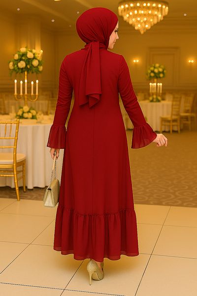 Neva Style Μανίκι Flounced Claret Red Hijab Φόρεμα 5729br