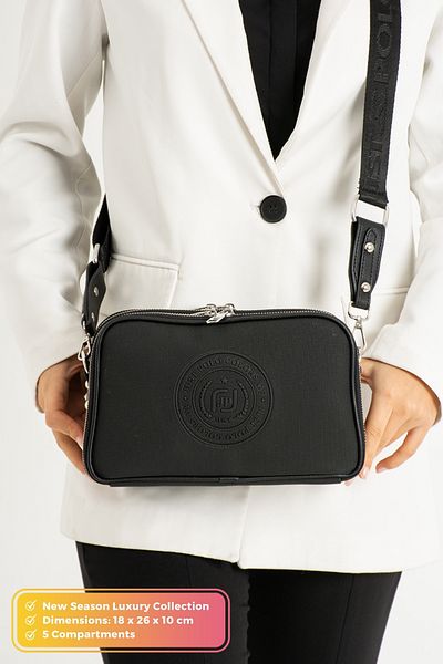 POLOGRAND London Geantă de umăr originală Just Polo Collection, cu 5 compartimente, din piele moale, cu curea încrucișată reglabilă