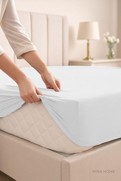 Mira Home ملاءة مطاطية قطن ممشط مزدوج سادة 100% قطن 160X200