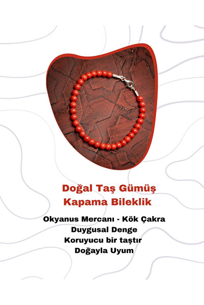 Saff Doğal Taş Okyanus Mercanı Doğal Taş Gümüş Kapama Bileklik - 4mm