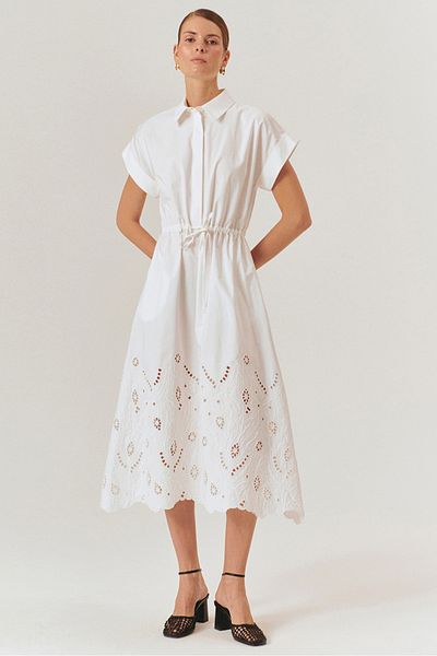 Exquise Low Sleeve Scallop Detailed Cotton Comfortable Fit Dress