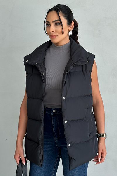 moda armanc Women's Flounce Pocket Snap Collar Long Puffer Vest