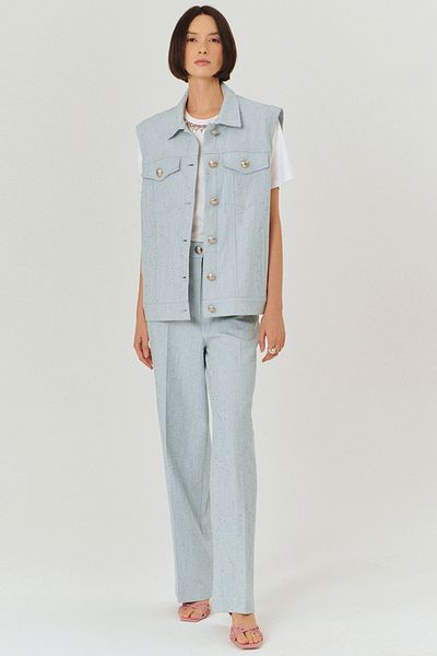 Exquise Blue Vest with Shiny Fabric Detail