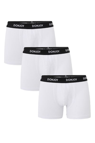 don joy Men's 3-Piece Cotton Combed Cotton White Boxers with Elastic Waist