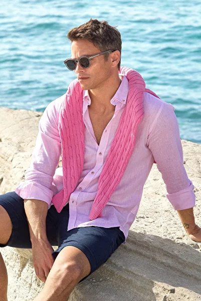 SMILE Pink Linen Shirt