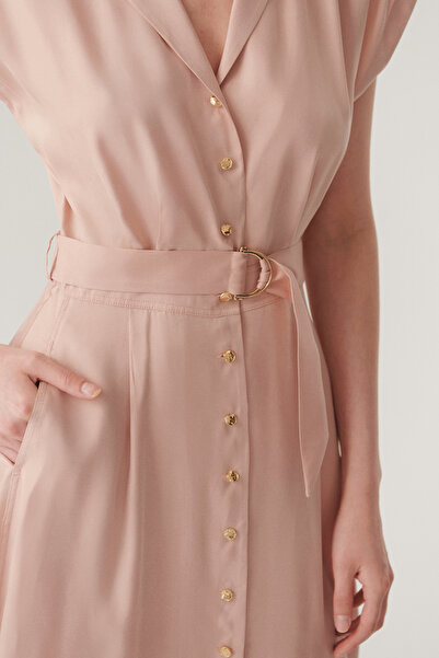 Exquise Sleeveless Front Buttoned Belted Modal Fabric Midi Pink Dress