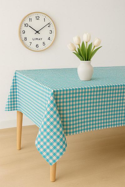 LİMAY Față de masă din țesătură groasă Gingham - Față de masă - Covoraș de picnic - Colorat (170x170)