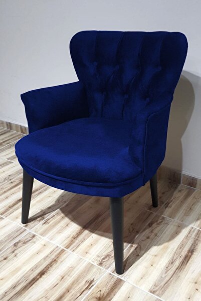 Azra Aksesuar Berjer - Tekli Koltuk - Babyface Kumaş Düz Renk - Ahşap Ayak - Saks Mavi